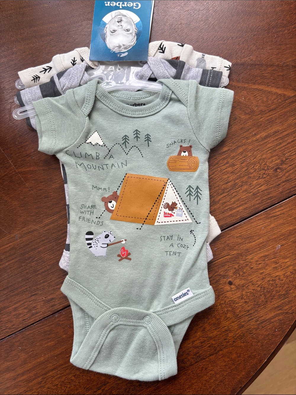 Gerber Sage Green Camping Graphic Onesie - 3-Pack